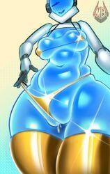 michbonar, breasts, female, golden_bikini, robot