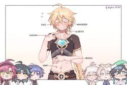 aether_(genshin_impact), albedo_(genshin_impact), kaedehara_kazuha, scaramouche_(genshin_impact), shikanoin_heizou