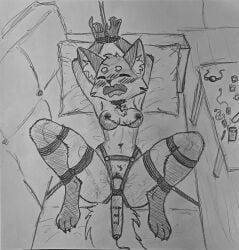 1girls, anthro, bdsm, bed, bondage