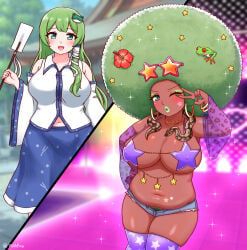 sanae_kochiya, touhou, yu_(pixiv_artist), afro, after_transformation