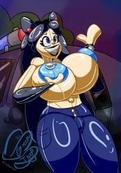 thegreenthief, big_breasts, blue_nipples, breasts_bigger_than_head, cock_bulge
