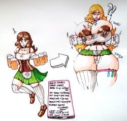 schinkn, 1girls, barmaid, before_and_after, bimbo