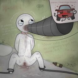 akuzli_bread, ambiguous_gender, anus, arms_tied, beer_bottle
