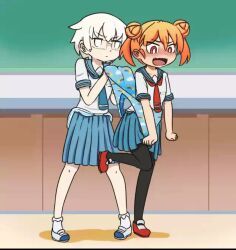 ueno_(ueno-san_wa_bukiyou), yamashita_(ueno-san_wa_bukiyou), ueno-san_wa_bukiyou, 2girls, ankle_socks