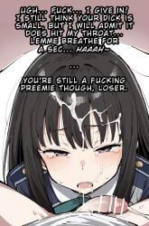 1girls, after_sex, black_hair, cum, cum_in_mouth