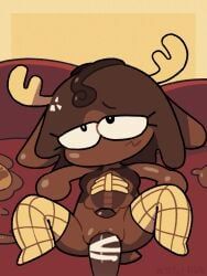 star_rifle, antlers, bouncing_breasts, breasts, candy