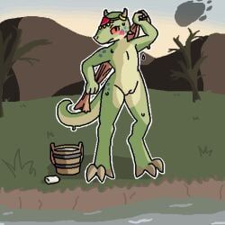 argonian, the_elder_scrolls, pixelvibri, 1girls, bathing
