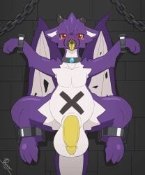 dengon, anthro, arms_tied, balls, bdsm