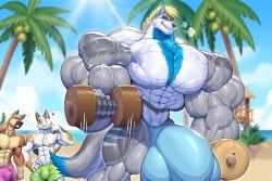 wolfiecanem, abs, admiration, anthro, beach