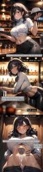 amber_eyes, bare_midriff, belly_button, black_hair, blouse