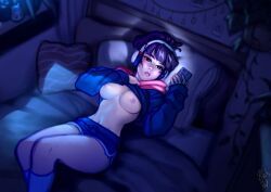 lofi_girl, blushypixy, blushyspicy, 1girls, exposed_breasts