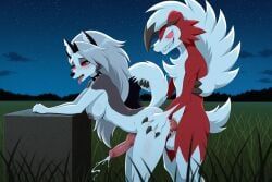 generation_7_pokemon, loona_(helluva_boss), lycanroc, midnight_lycanroc, pokemon_(species)
