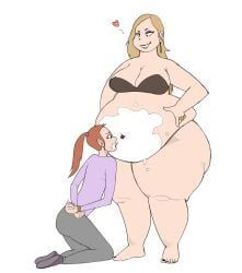 ashgallalla, 2girls, belly, belly_fat, belly_fetish