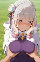 emilia_(re:zero), re:zero, re:zero_kara_hajimeru_isekai_seikatsu, areolae_visible_through_clothing, big_boobs