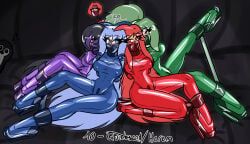 erkal0, 4girls, arms_behind_back, ballet_heels, blue_clothing