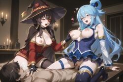 aqua_(konosuba), megumin, kono_subarashii_sekai_ni_shukufuku_wo!, patreon, 1boy