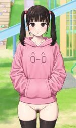 original, yurashima, 1girl, :3, black_thighhighs