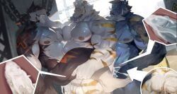 dragonsmint, yagaow, 2_horns, abdominal_bulge, abdominal_scar