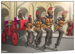 erenisch, 10girls, 3boys, bondage, cart_pulling