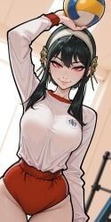 yor_briar, spy_x_family, molamaxuy, 1girls, arm_up