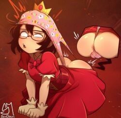 semifemboi_(semidraws), semidraws, crossdressing, crown, embarrassed