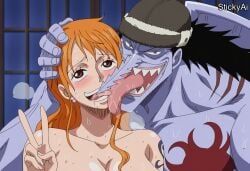 arlong, nami_(one_piece), one_piece, stickyai, bbc