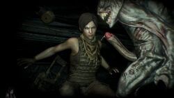 anna_miller_(metro), metro_exodus, 1girl, 1monster, cum_on_face
