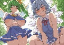 cirno, daiyousei, touhou, demekyon, 2girls
