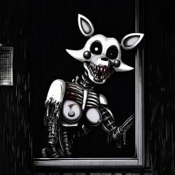 mangle_(fnaf), five_nights_at_freddy's, badendbat_(artist), animatronic, black_and_white