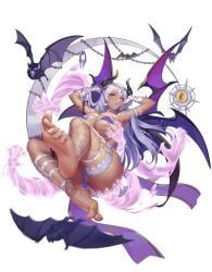 idle_angels, 1girls, asymmetrical_legwear, barefoot, bat
