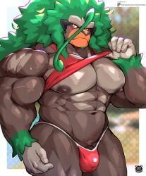 rillaboom, pokemon, punktoso, 1boy, abs