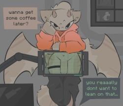 dragonbooper, anthro, beige_fur, black_eyes, black_pants