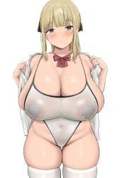original, neneneji, 1girls, areola_slip, black_ribbon