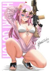 gotou_hitori, bocchi_the_rock!, shimoruchiko, 1girls, assault_rifle