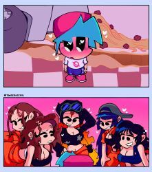 boyfriend_(friday_night_funkin), hong_eunchae_(le_sserafim), huh_yunjin_(le_sserafim), kazuha_(le_sserafim), kim_chaewon_(le_sserafim)
