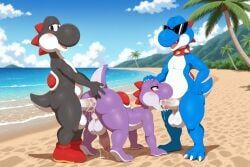 black_yoshi, blue_yoshi, boshi, purple_yoshi, yoshi