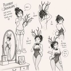 original_character, antlers, antlers_through_headwear, bowtie, brunette