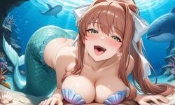 monika_(doki_doki_literature_club), doki_doki_literature_club, 1girls, blue_whale, blush