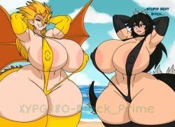 godzilla, king_ghidorah, godzilla_(series), kaiju_girls_(webcomic), black_prime