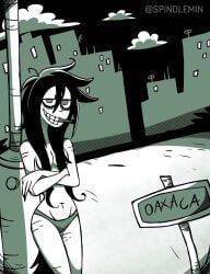 stupidella_(character), stupidella, black_hair, green_eyes, half_naked
