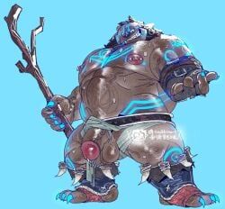 mauga_(overwatch), overwatch, 1boy, alternate_species, animal_ears