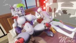 glamrock_chica_(fnaf), glamrock_chica_(mayosplash), relsei_(ralsei746), roxanne_wolf_(fnaf), roxanne_wolf_(mayosplash)