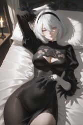 yorha_2b, nier:_automata, patreon, 1girls, black_dress