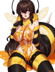 hizzacked, 1girls, abdomen, antennae_(anatomy), areolae