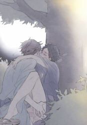 iwaizumi_hajime, oikawa_tooru_(haikyuu!!), haikyuu!!, 2boys, against_tree
