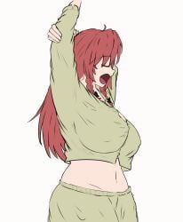 hong_meiling, touhou, cloudykeyz, blush, breasts_out