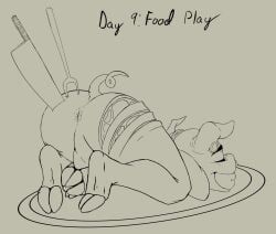 apple, apple_in_mouth, butt, butt_focus, character_prepared_as_food