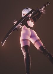 yorha_2b, nier:_automata, rendering4d, 1girls, ass