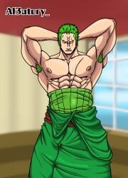 roronoa_zoro, one_piece, 1boy, abs, armpit_hair