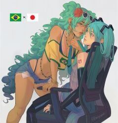 brazilian_miku, hatsune_miku, vocaloid, 2girls, aqua_eyes